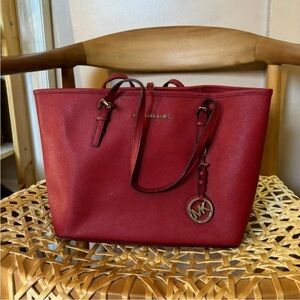 Michael Kors red leather shoulder strap purse minor wear on  includes dust bag